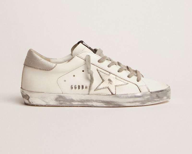 Golden Goose Women's Super-Star Sneakers with Silver Sparkle Foxing and Metal Stud Lettering