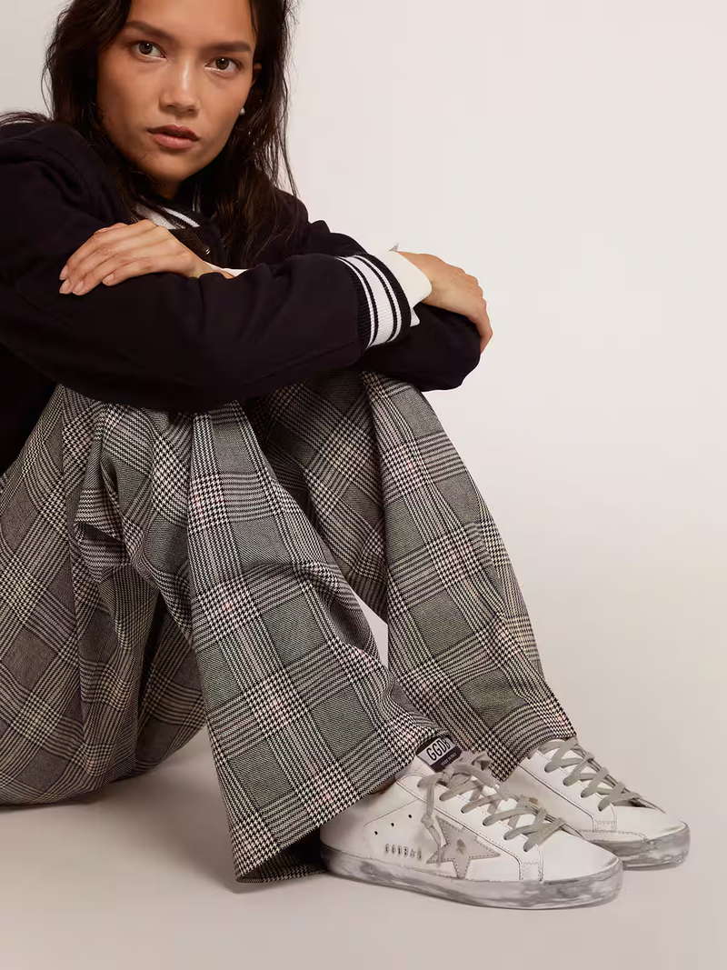 Golden Goose Women's Super-Star Sneakers with Silver Sparkle Foxing and Metal Stud Lettering