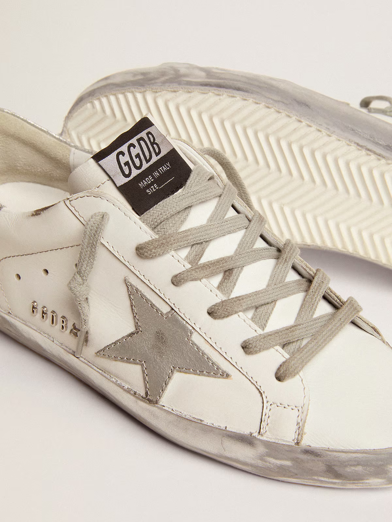 Golden Goose Women's Super-Star Sneakers with Silver Sparkle Foxing and Metal Stud Lettering